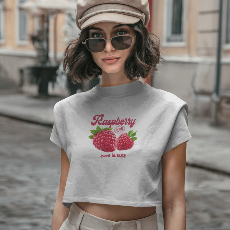 Ahududu Baskılı Crop T-shirt