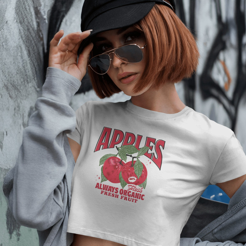 Elma Baskılı Crop T-shirt