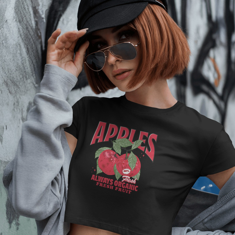 Elma Baskılı Crop T-shirt