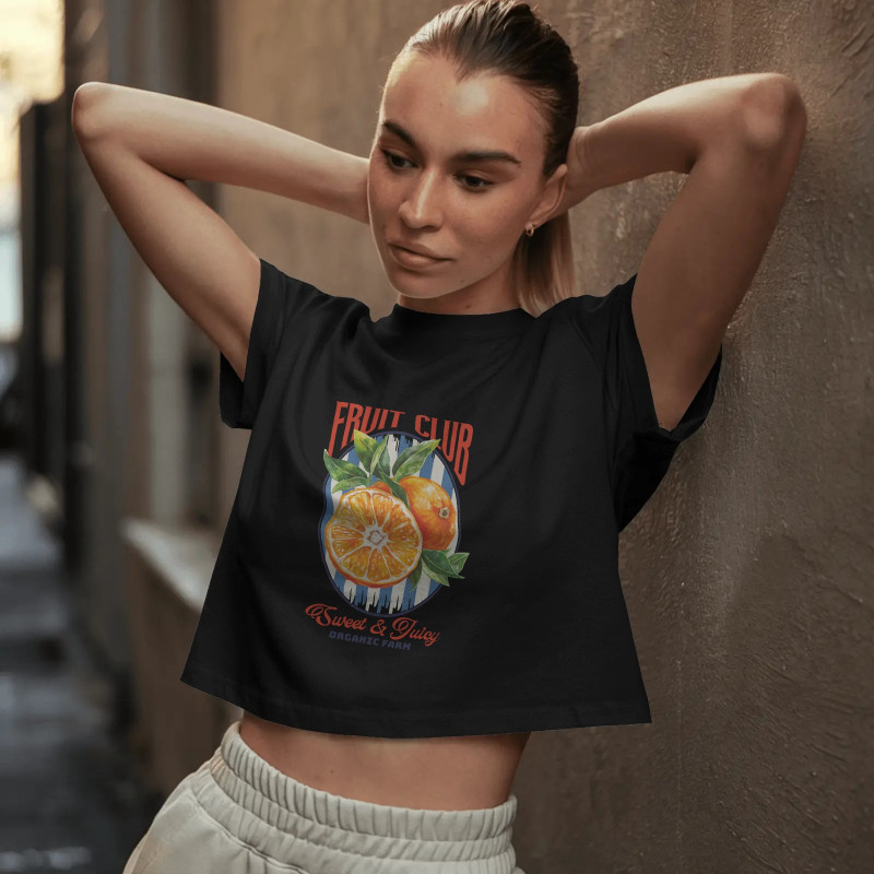 Portakal Baskılı Crop T-shirt