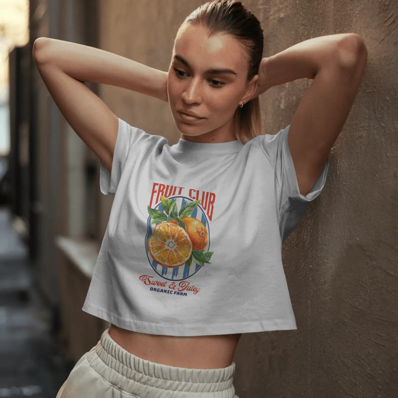 Portakal Baskılı Crop T-shirt