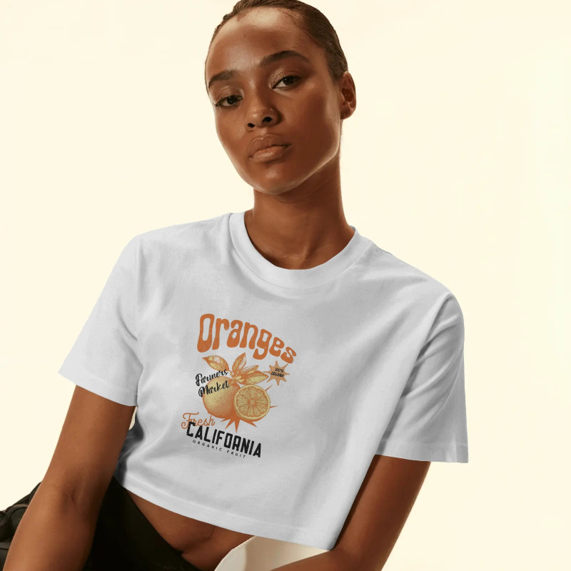 Portakal Baskılı Crop T-shirt